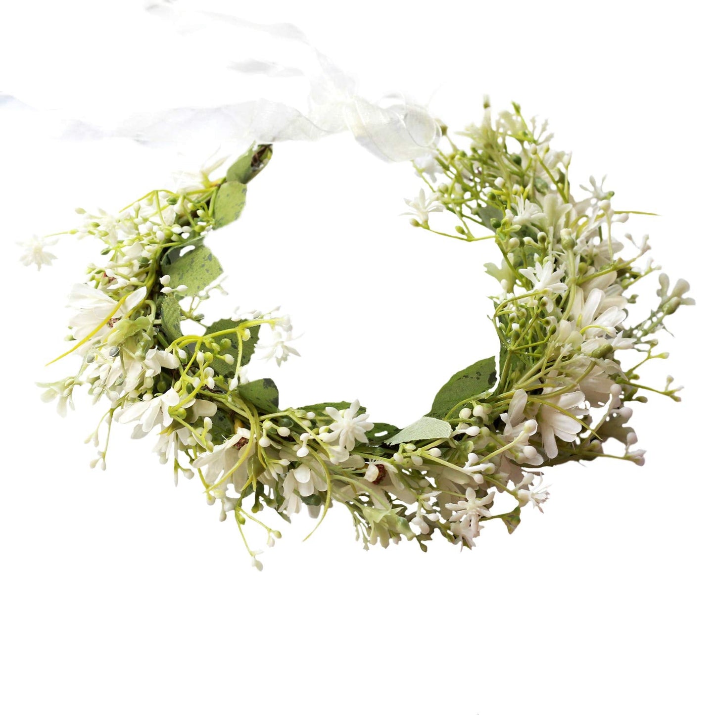 Vivivalue Daisy Flower Crown Floral Wreath Headband Hair Garland Flower Halo Headpiece with Ribbon Wedding Party Festival Photos White