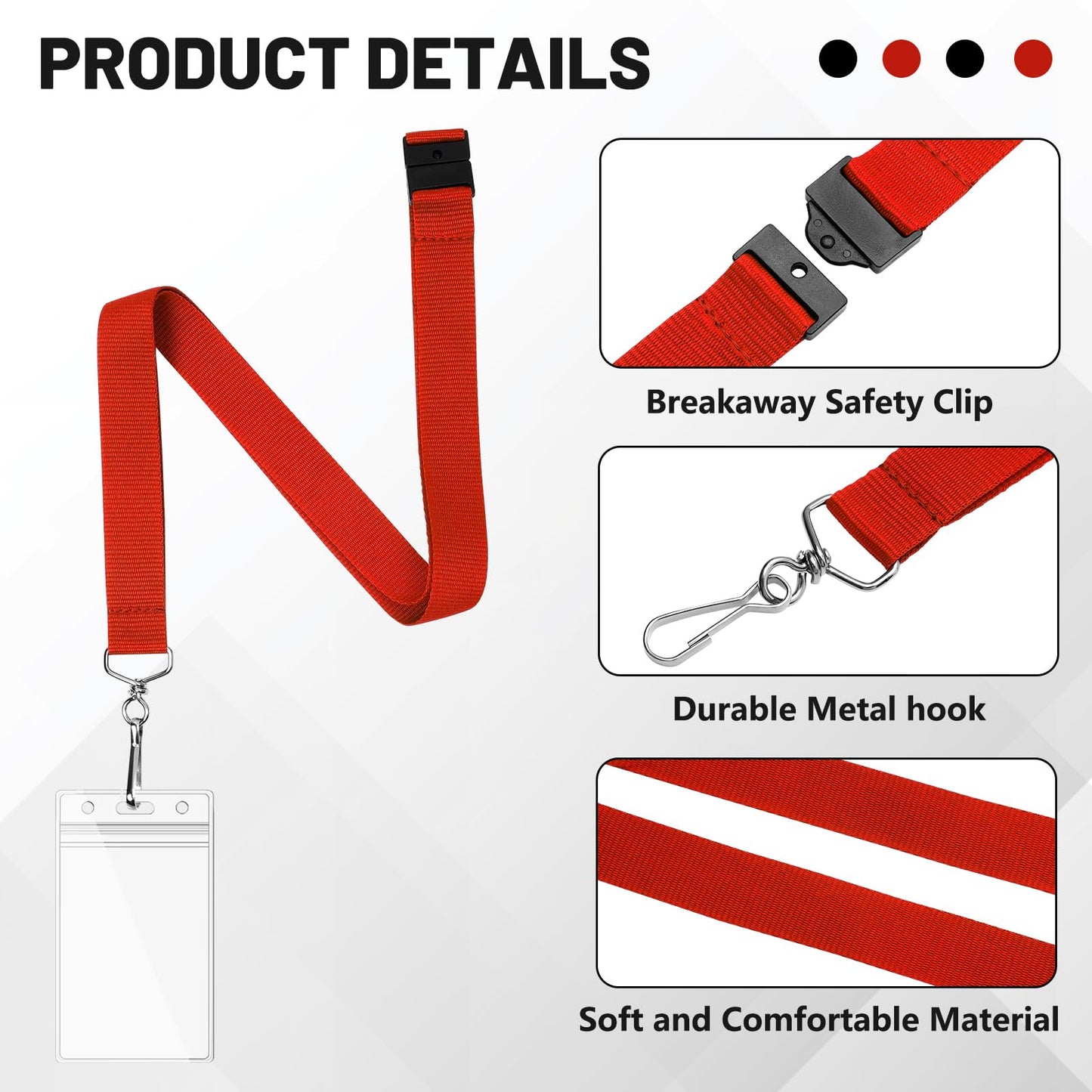WEZEBEL 24-Pack Red Breakaway Lanyards with Waterproof Badge Holders, Polyester Neck Straps for ID Cards, Events, Office, and Schools
