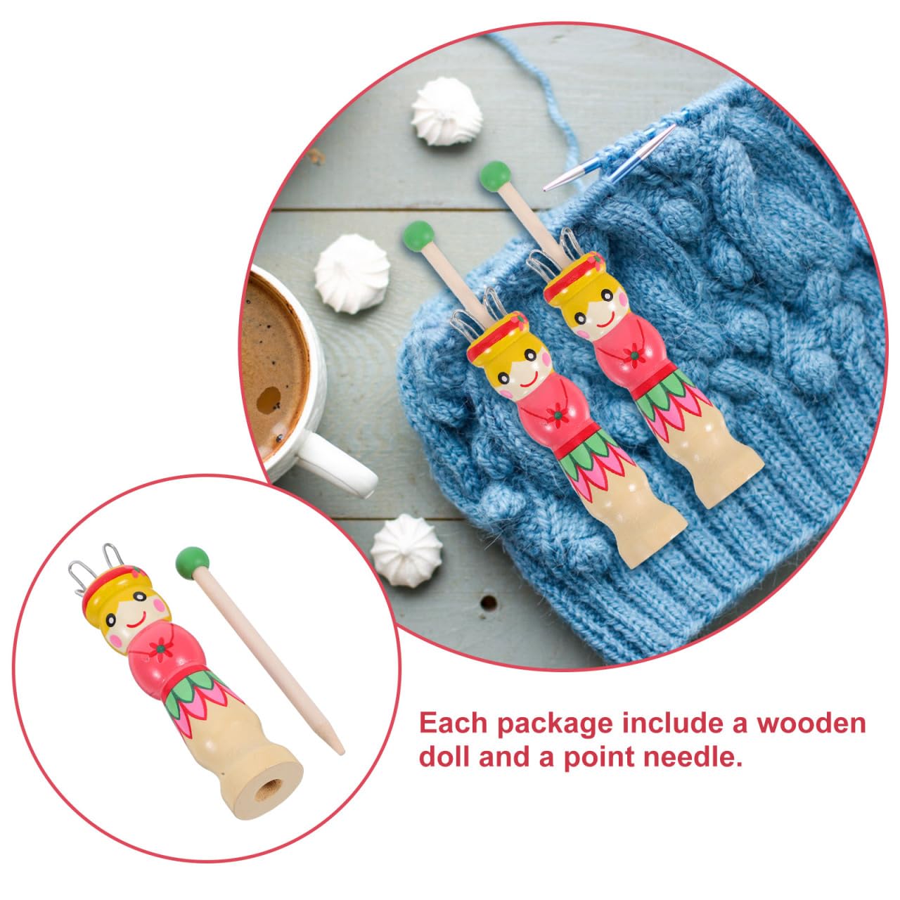 Healifty 2Pcs DIY Hand Tool Set with Doll and Point Needle 4.33In Weaving and Knitting Tools for Kids and Artists Craft Yarn Projects