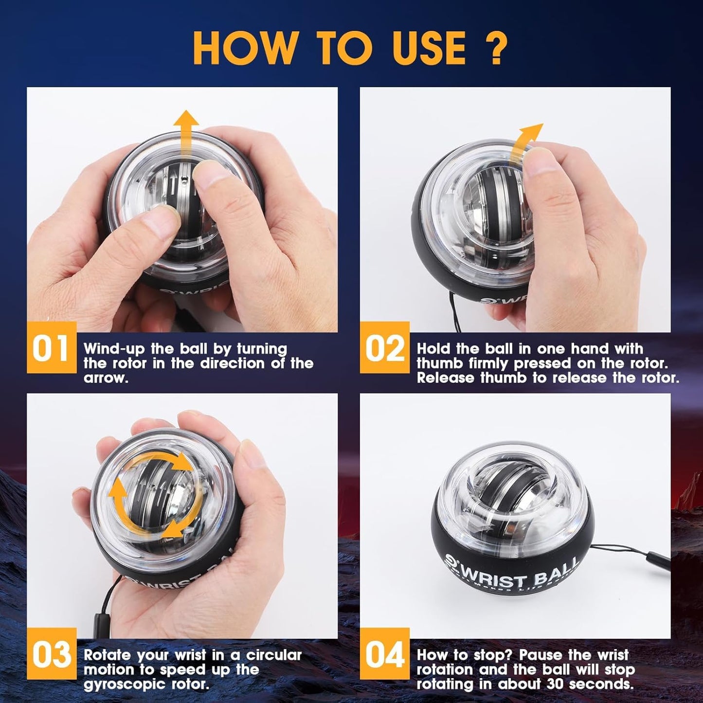 JIN BD Wrist Ball LED Auto-Start Gyro Ball – Desk Toy & Wrist Trainer for Gamers & Office Workers (Relieves Fatigue & Carpal Tunnel Syndrome)
