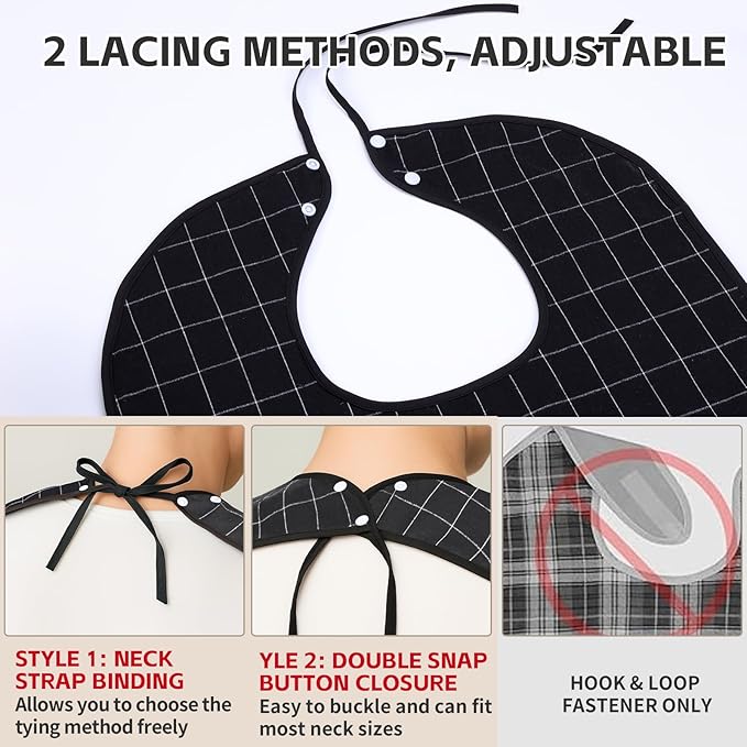 XKDOUS 2pcs Adult Bibs For Men Washable, Reusable Waterproof Large Bibs For Adult, Clothing Protector With Crumb Catcher, Blue & Black Bibs For Eating, Feeding Elderly Senior Citizens Gifts