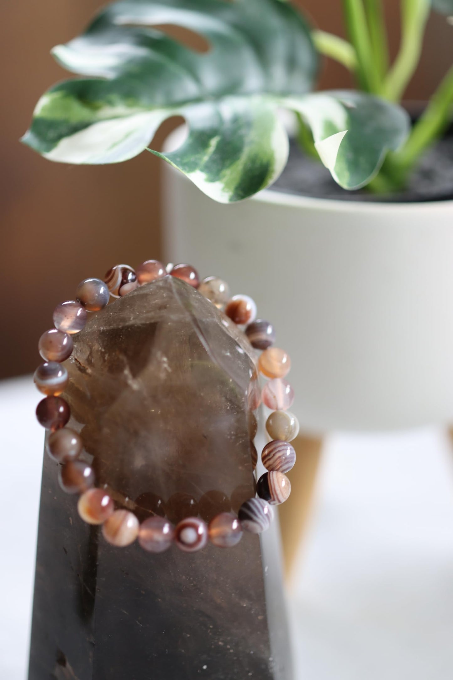 The Vida Handmade AAA+ Quality Crystal Stretch Elastic Bracelet - Nature Gemstone - Jewelry Gift - Holiday Gift - For Women & Men (Botswana Agate)