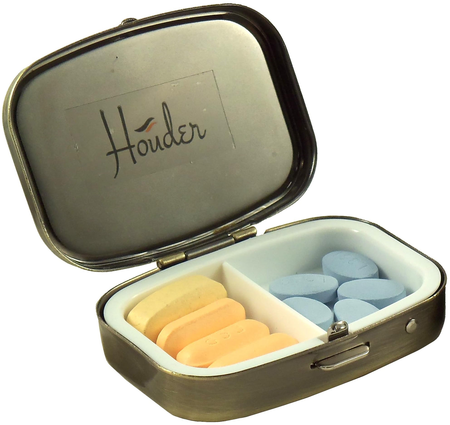 Classy Brass Pill Box - Decorative Pill Case with Gift Box - Carry Your Meds in Style (Rectangular)