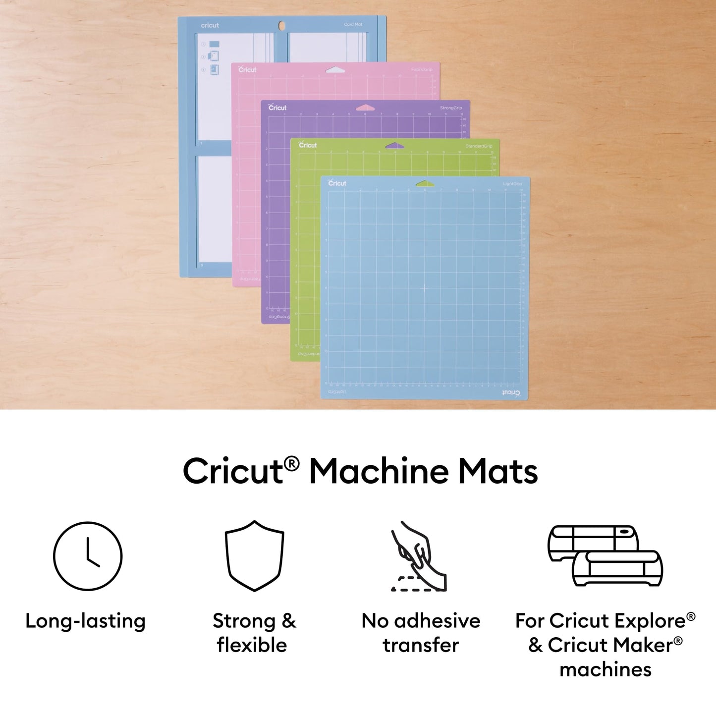 Cricut LightGrip Cutting Mats 12in x 12in, Reusable Cutting Mats for Crafts with Protective Film, Use with Printer Paper, Vellum, Light Cardstock & More for Explore & Maker (3 Count)