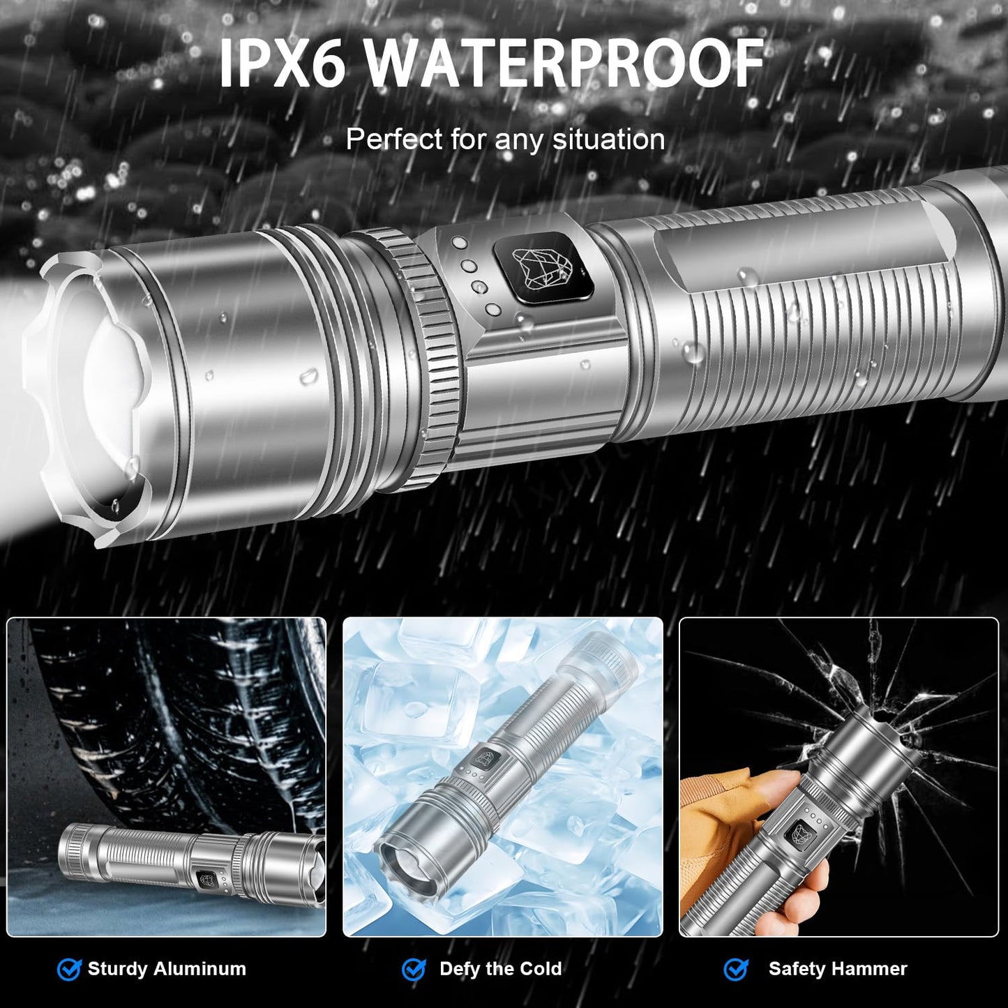 StarLume LED Rechargeable Flashlights High Lumen, 90000lm Super Bright EDC Flashlight, Zoomable, 5 Modes, Waterproof, Handheld Powerful Tactical Flash Light for Outdoors Emergency Working & Gifts