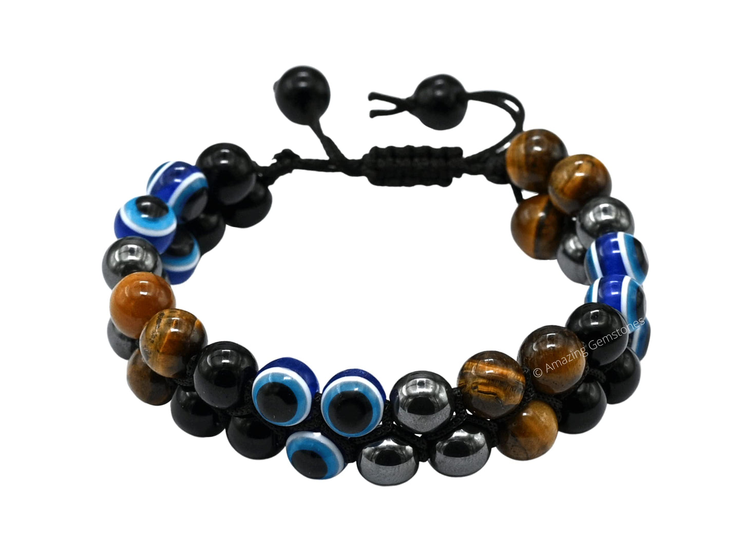 Amazing Gemstone Evil Eye Ultimate Protection Bracelet - Multi Triple Protection Bracelet unisex - Hematite, Tiger Eye, Black Obsidian Bracelet Set Healing Stones Pulseras Para Hombres Mujer