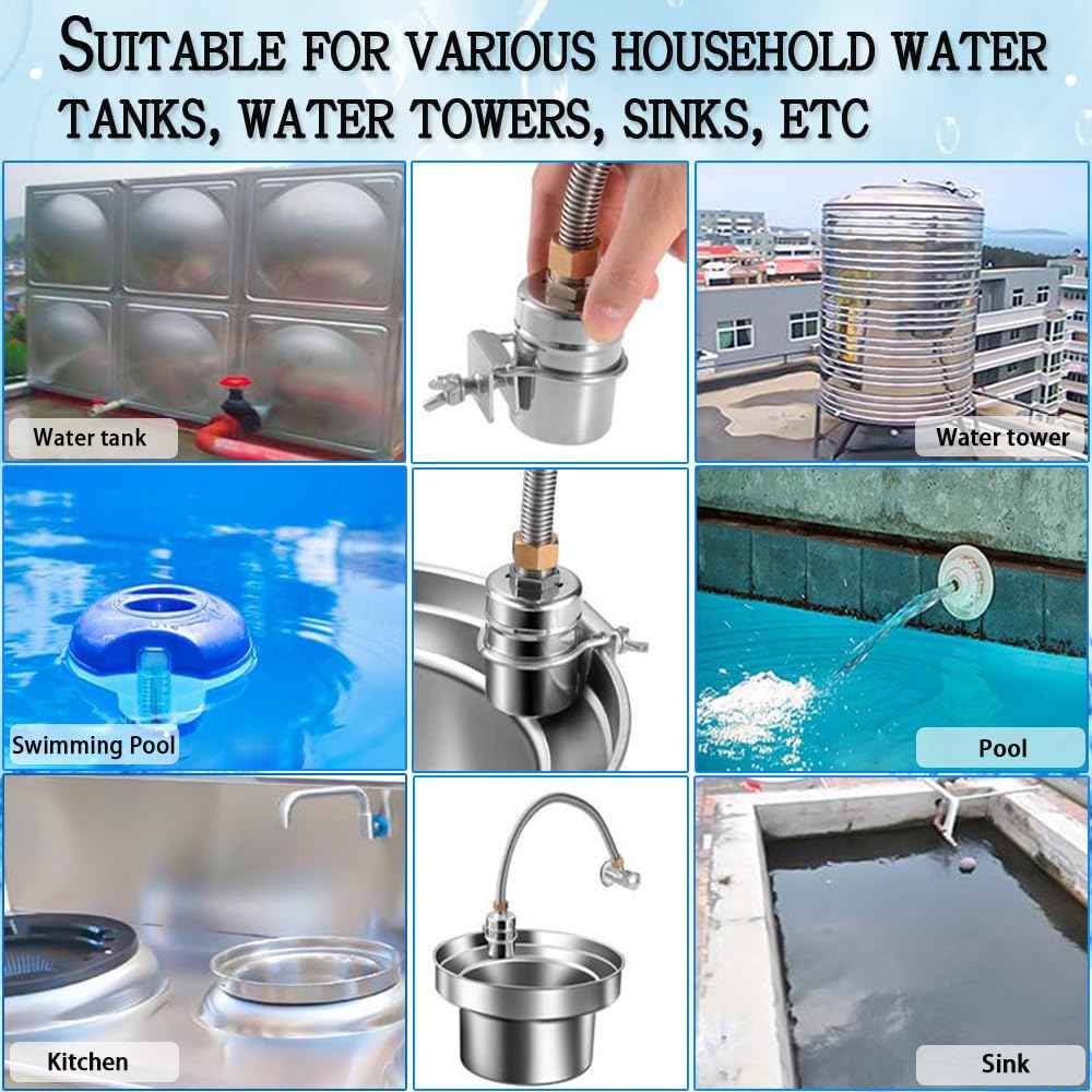 2PCS Float Valve,1/2" to 3/4'' water level control float valve, 304 Stainless Steel Fully Automatic water shut off valve, Automatic Water Level Controller for Water Tank, Pool, Livestock Troughs.
