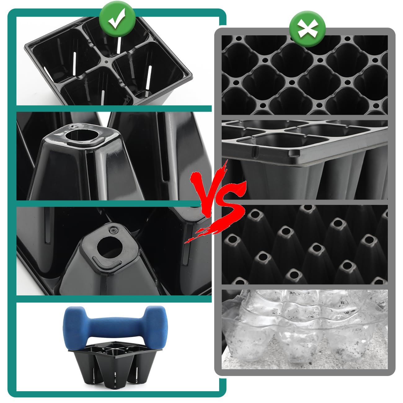 RooTrimmer 80 Pack Reusable 4-Cell Seed Starter Tray for Seedlings, Easy Watering Seed Starting Trays with Drainage Holes for Seed Germination and Plant Start, Fits Standard 1020 Trays, Black