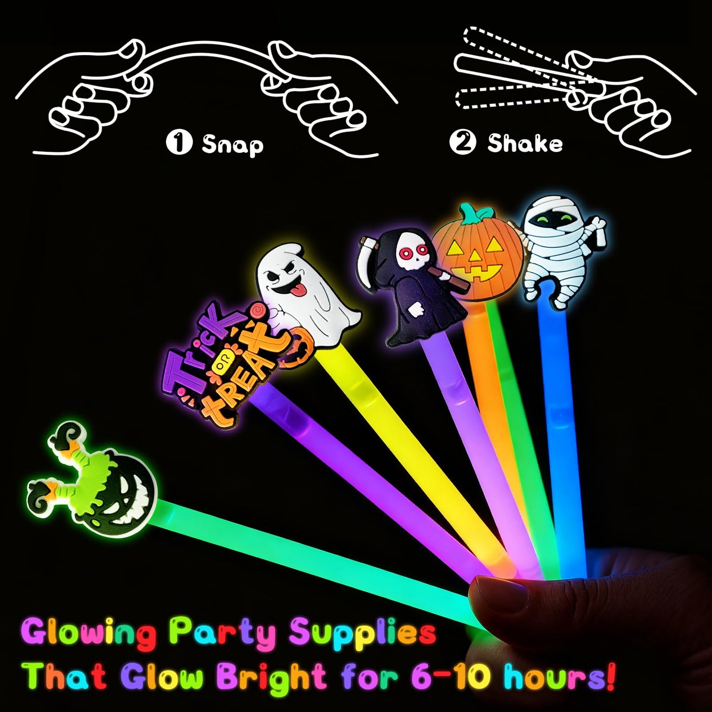 Ertyjikg 24 Pack Halloween Glow Sticks with Cards Halloween Glow Bright Night Gift Pumpkin Ghost Glow Sticks for Hall oween Night Prize Supplies (Multicolor)