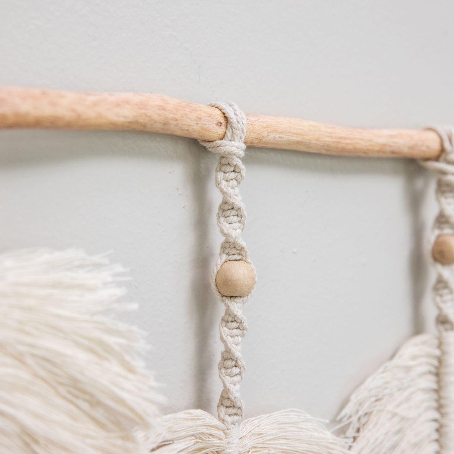 Crane Baby Willow Leaf Wall Décor - Bohemian-Style Nursery Wall Art, Handcrafted with Macramé Details
