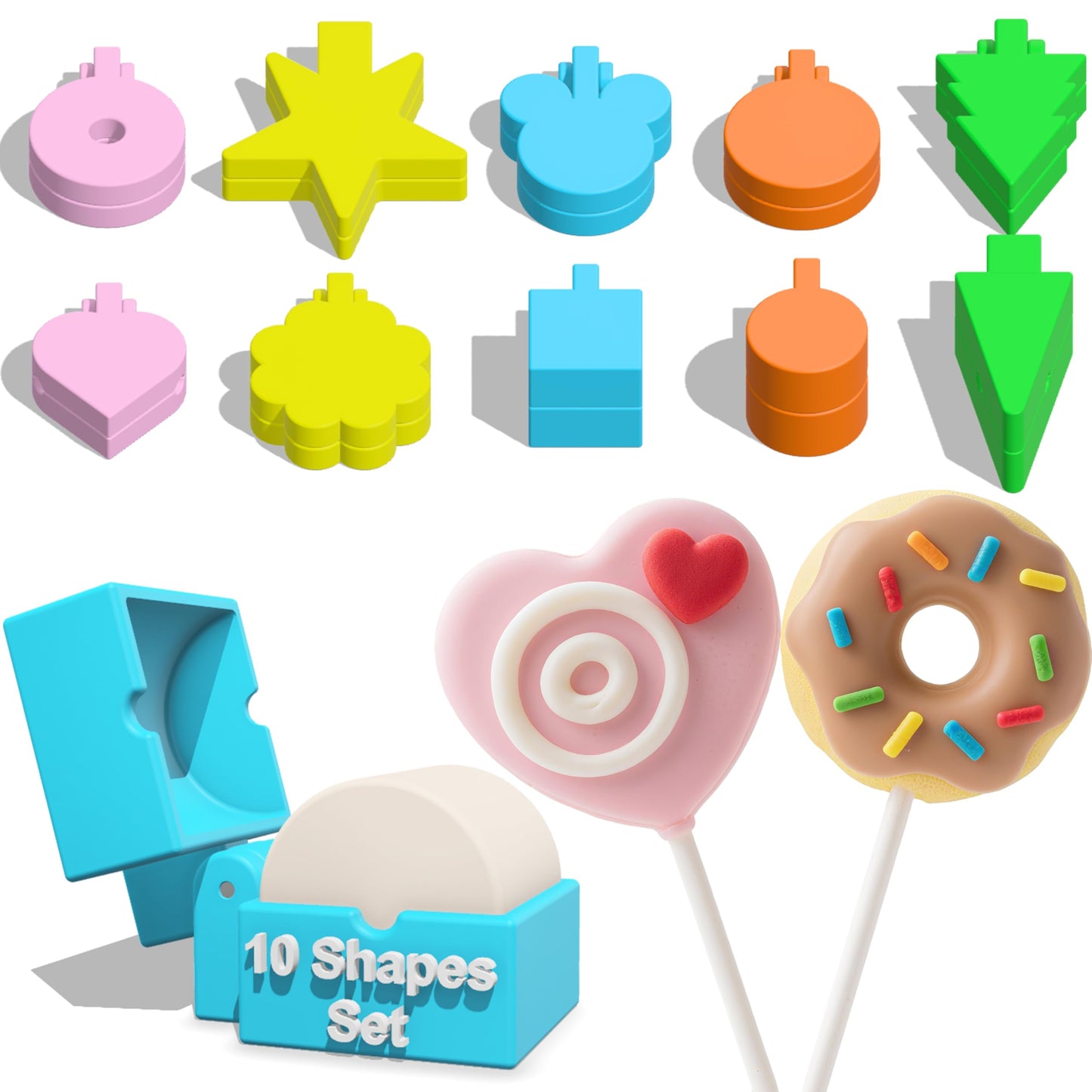 Hokkieam 10 PCS Cake Pop Molds Shapes Press Set, Plastic Cake Pop Mold Press with Multiple Shapes, Cake Pop Tools for Baking, Parties, Weddings, Birthdays & Celebrations