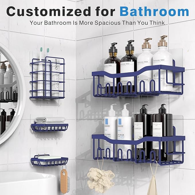 EUDELE 5-Pack Rustproof Stainless Steel Shower Caddy – No Drill Adhesive Bathroom Organizer with Large Capacity, Spacious Shower Shelves for Inside Shower, Kitchen & Home Decor Storage-XL Size