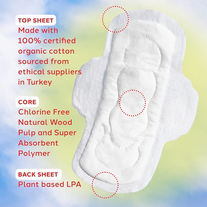 August Menstrual Organic Cover Pads for Women, Super Absorbency, 16 HSA FSA Eligible Organic Cotton Super Pads, Compostable Wrappers, Fragrance Free, Organic Sanitary Napkins with Wings
