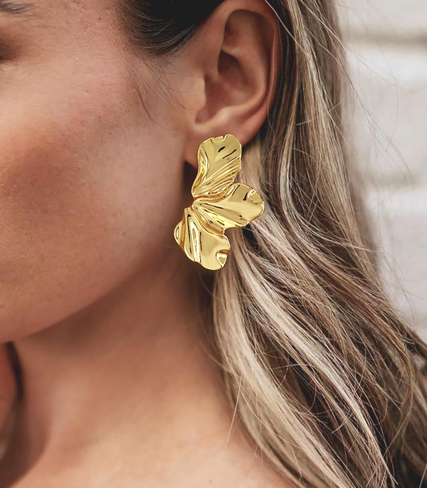ENSKEFEN Gold Statement Flower Earrings for Women Boho Hammered Floral Earrings Fashion Large Dangle Drop Stud Earring Jewelry