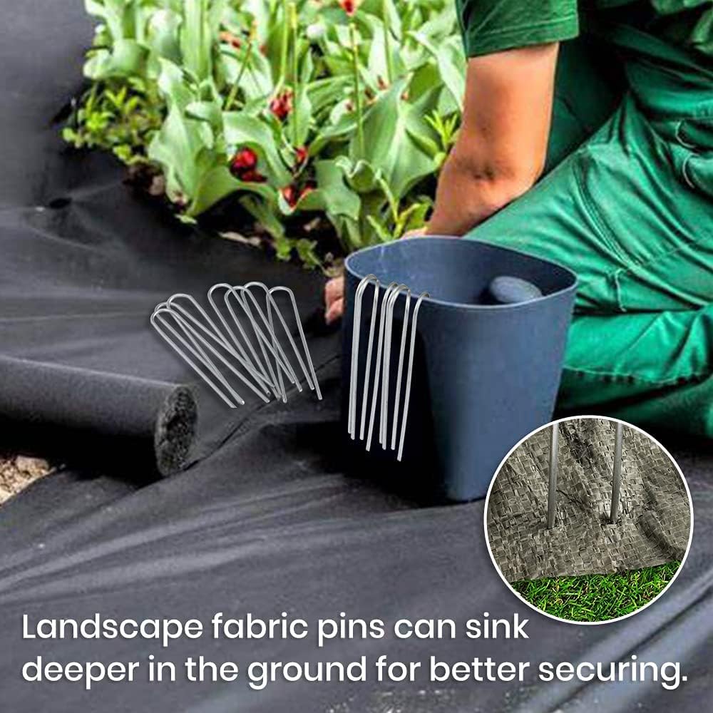 BEBEKULA 100 Pack 6 Inch Garden Stakes, Galvanized Landscape Staples for Weed Barrier Fabric, Heavy Duty Sod Pins Securing Pegs Netting Ground Sheets Irrigation Tubing