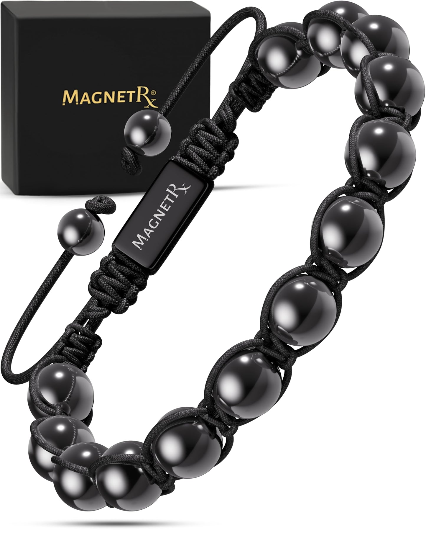 MagnetRX Magnetic Hematite Bracelet - Max Strength Magnet Stones - Magnetic Beaded Bracelets for Men and Women (Bali 8mm Bead)