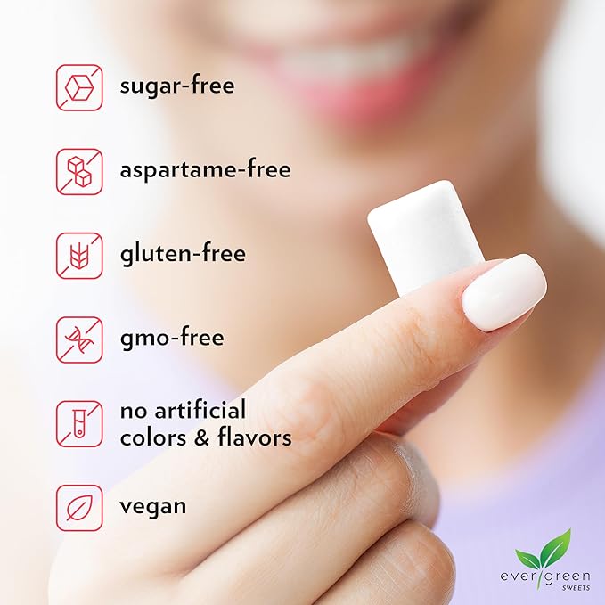 Evergreen Sweets Chewing gum -100 Pieces Jar - Natural Cinnamon Gum Made with Xylitol and Stevia - Sugar-Free, Aspartame Free and Vegan