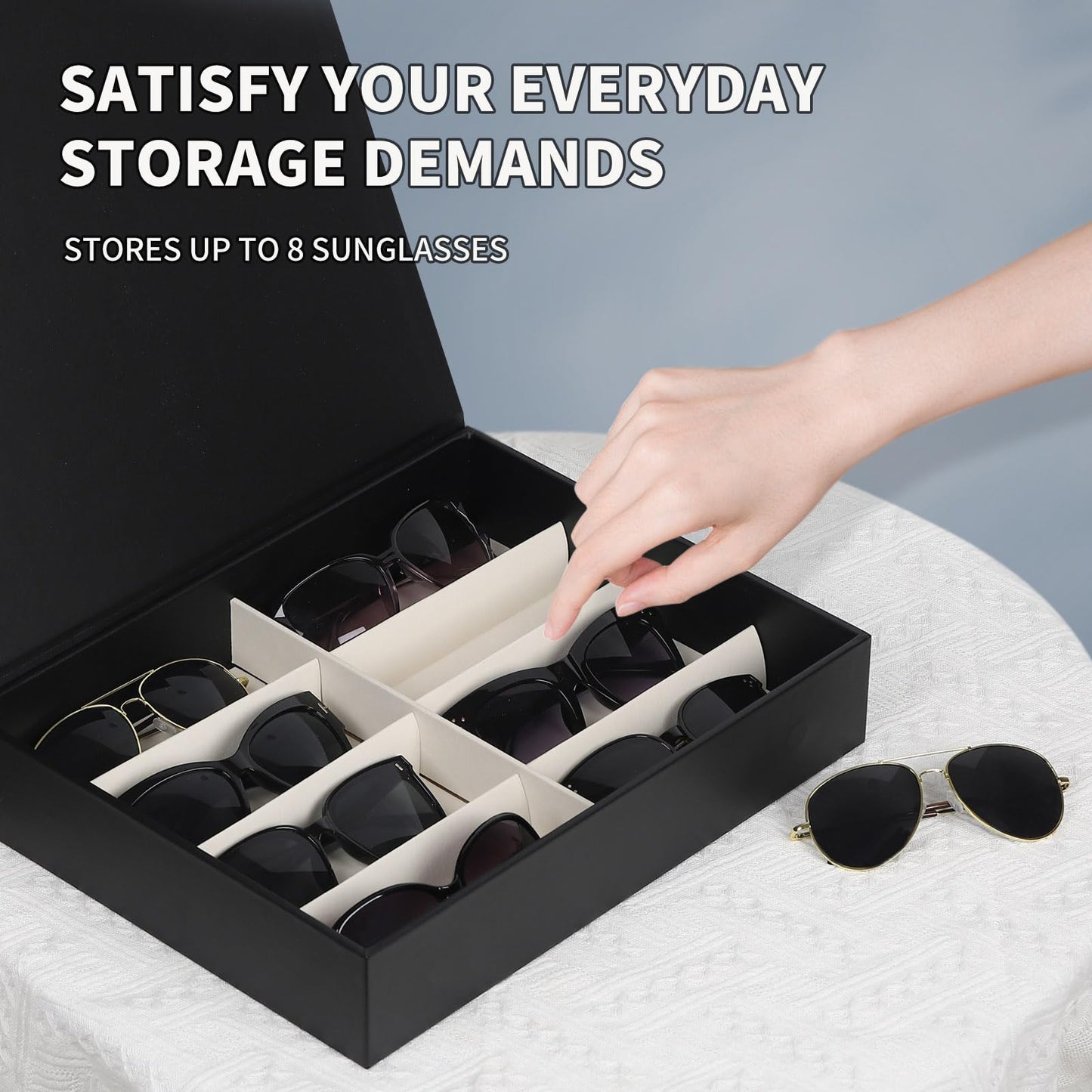 AUTOARK Leather 8 Slot Sunglasses Organizer,Eyeglasses Holder for Men Women,Multiple Glasses Display Case,Black,MKAW051
