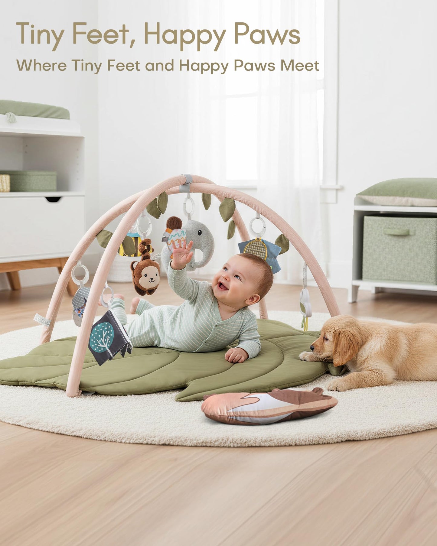 Infant Activity Center for Newborn to Develop Motor Cognition Leaves Leaf-Shaped Baby Play Gym & Activity Mat Extra Large Tummy Time Mat with 8 Detachable Toys