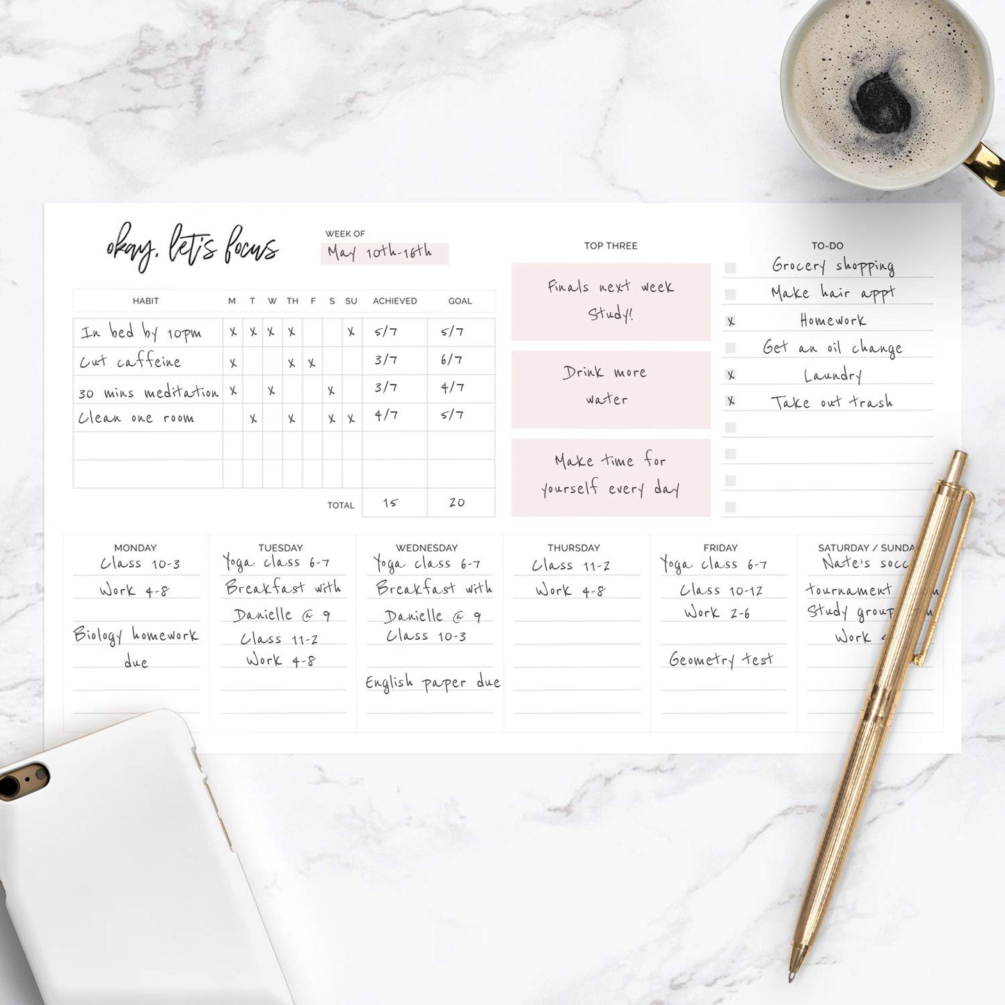Weekly Planner Sticky Notepad / 10" x 6" Habit Tracker Repositionable Desk Pad/Motivational Weekly to-Do Pad