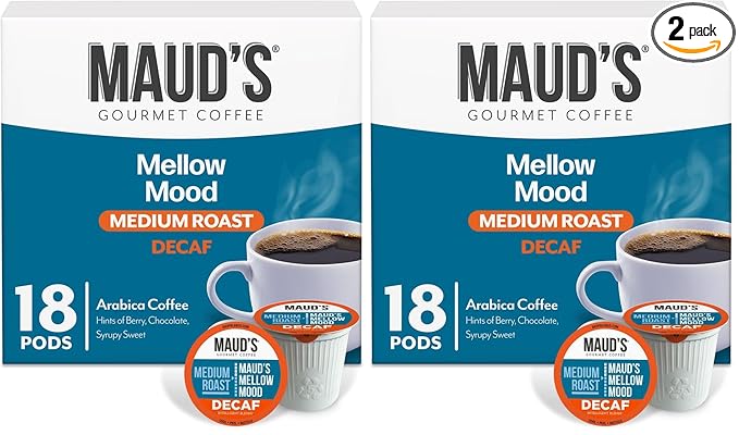 Maud's Decaf Medium Roast Coffee Pods, 18 ct, Decaffeinated Coffee in Recyclable Single Serve Pods – 100% Arabica Coffee, Compatible with Keurig K Cups Maker (Pack of 2)