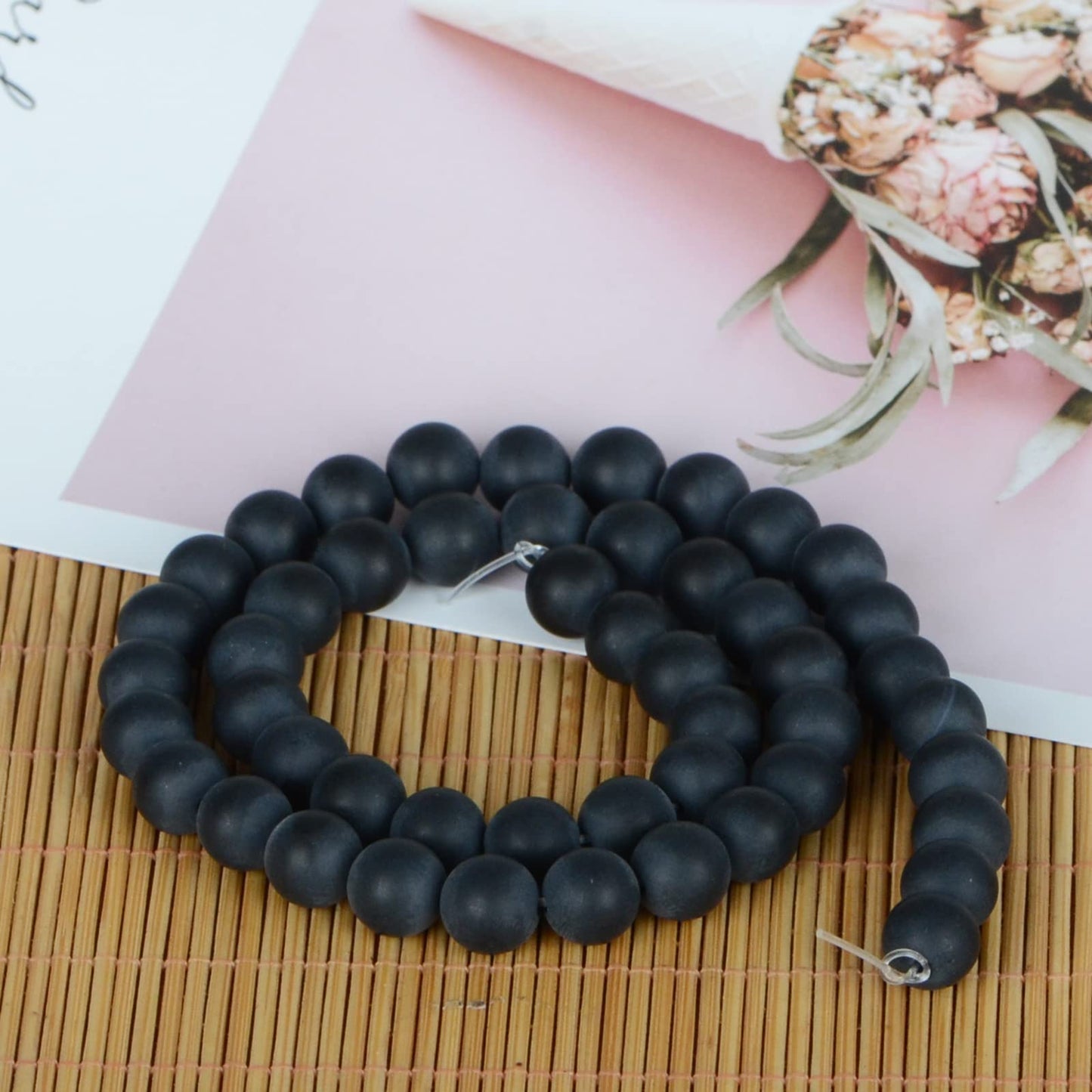 ICAI Beads（Matte Onyx） Natural Stone Gemstone Round Loose Beads Crystal Energy Stone Healing Power for Jewelry Making DIY,1 Strand 35-37pcs（10mm）