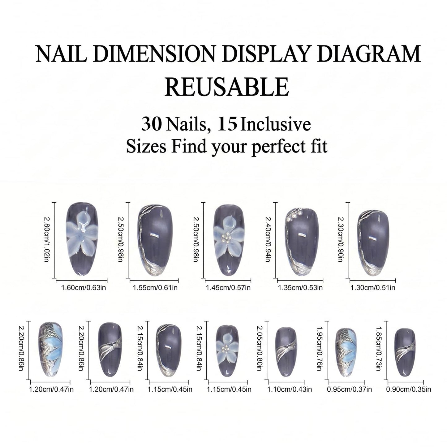 IMRAIN Almond Press on Nails, Medium Fake Nails, Purple Cat Eye 3D Sculpted Flower Pearl, 30 Pcs Reusable Glue on Nails for Women, Salon Quality