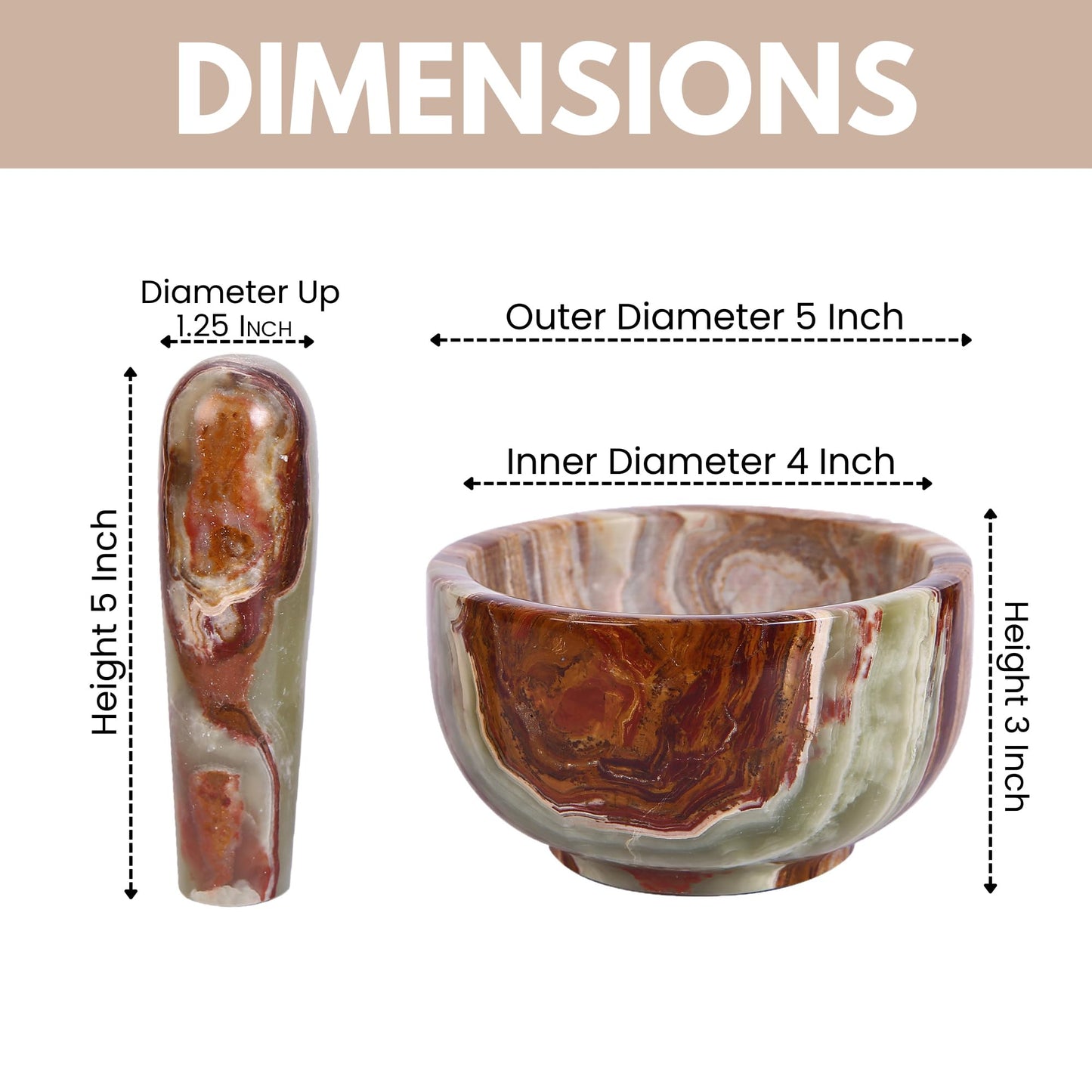 Exquisite Marble Mortar and Pestle Set - Your Ultimate Kitchen Essential for Grinding Spices, Making Guacamole, Salsa, Pesto, and Crushing Pills (Onyx Green, Bowl Shape (5"))