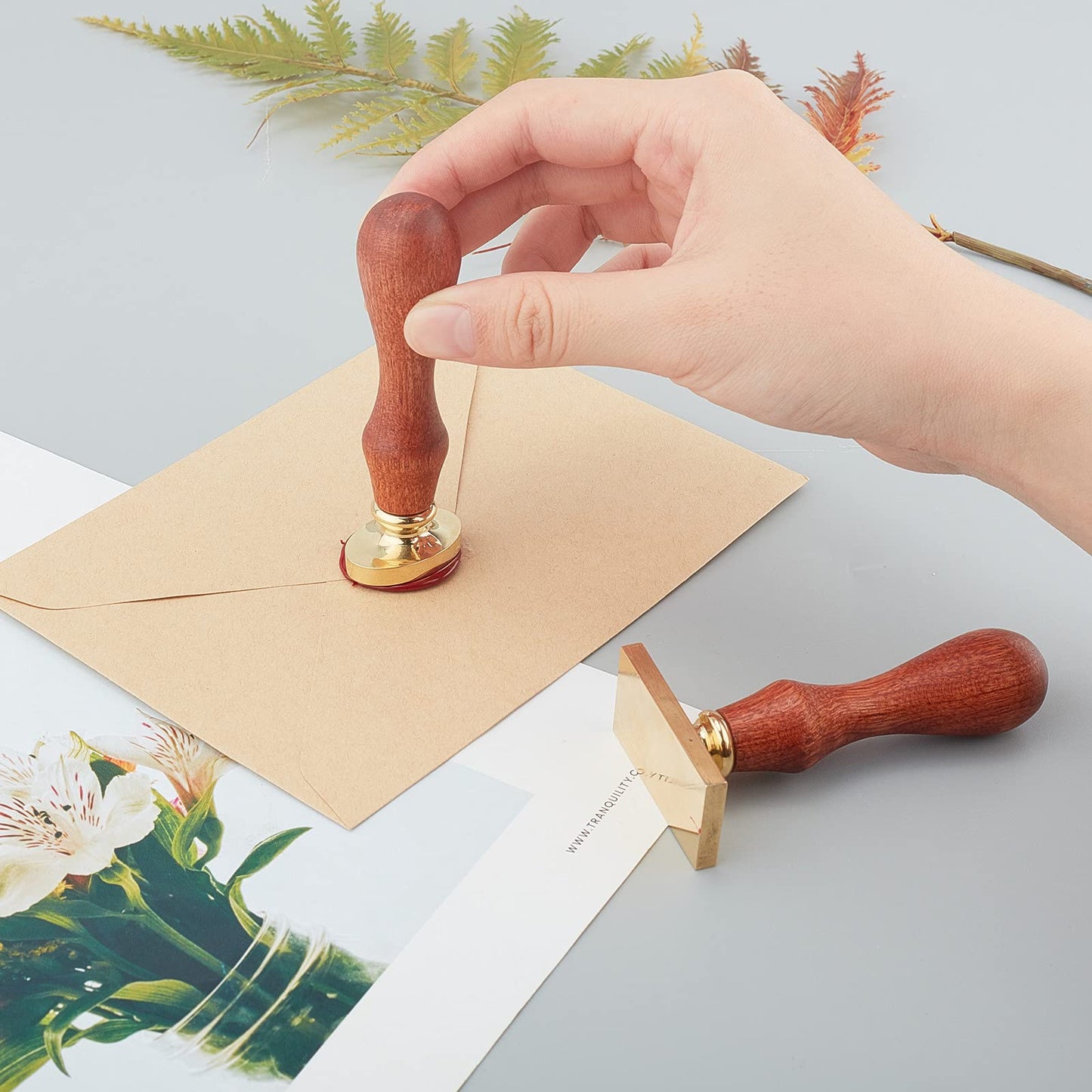 CRASPIRE Wax Seal Stamp Magic Book Vintage Sealing Wax Stamps Coffee Rectangle Removable Brass Head Sealing Stamp with Wooden Handle for Wedding Invitations Valentine's Day Gift Wrap
