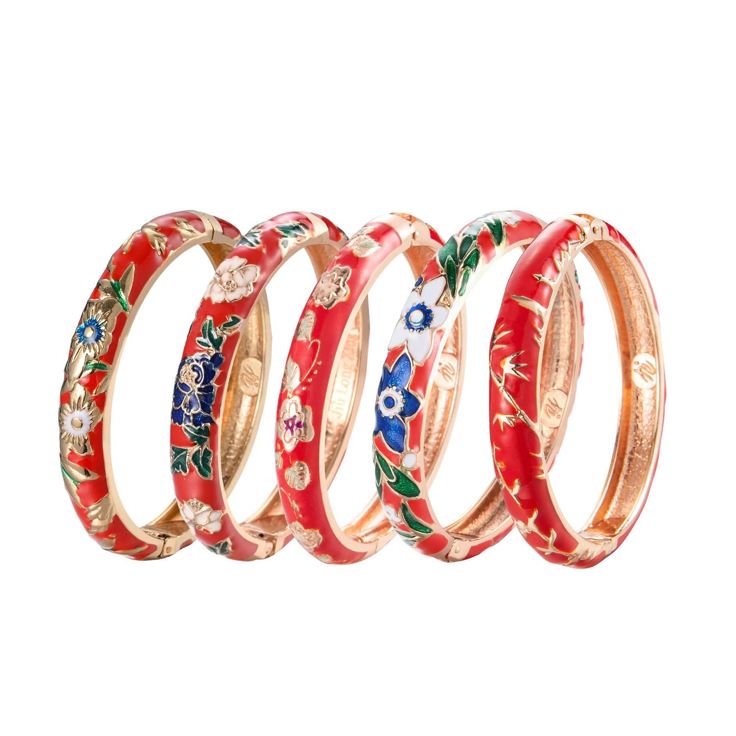 UJOY Bangles 5 Pcs Enamel Jewelry Set Rose Gold Flower Engraved Cloisonne Bracelets Pack in a Box 5PCS-RD-1