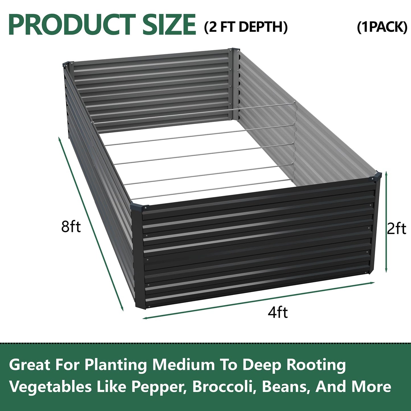Vengarus 8x4x2FT Galvanized Raised Garden Bed Kit, Deep Root Planter Box Outdoor Large Planter Raised Beds for Planting Flowers,Vegetables and Herbs-Black