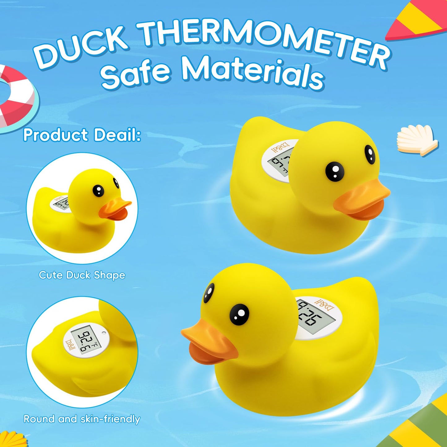 B&H Duck Baby Bath Thermometer, Digtal Tub Thermometer for Accurately Measuring Baby's Water Temperature, BPA Free, Toddlers Safety Floating Toy
