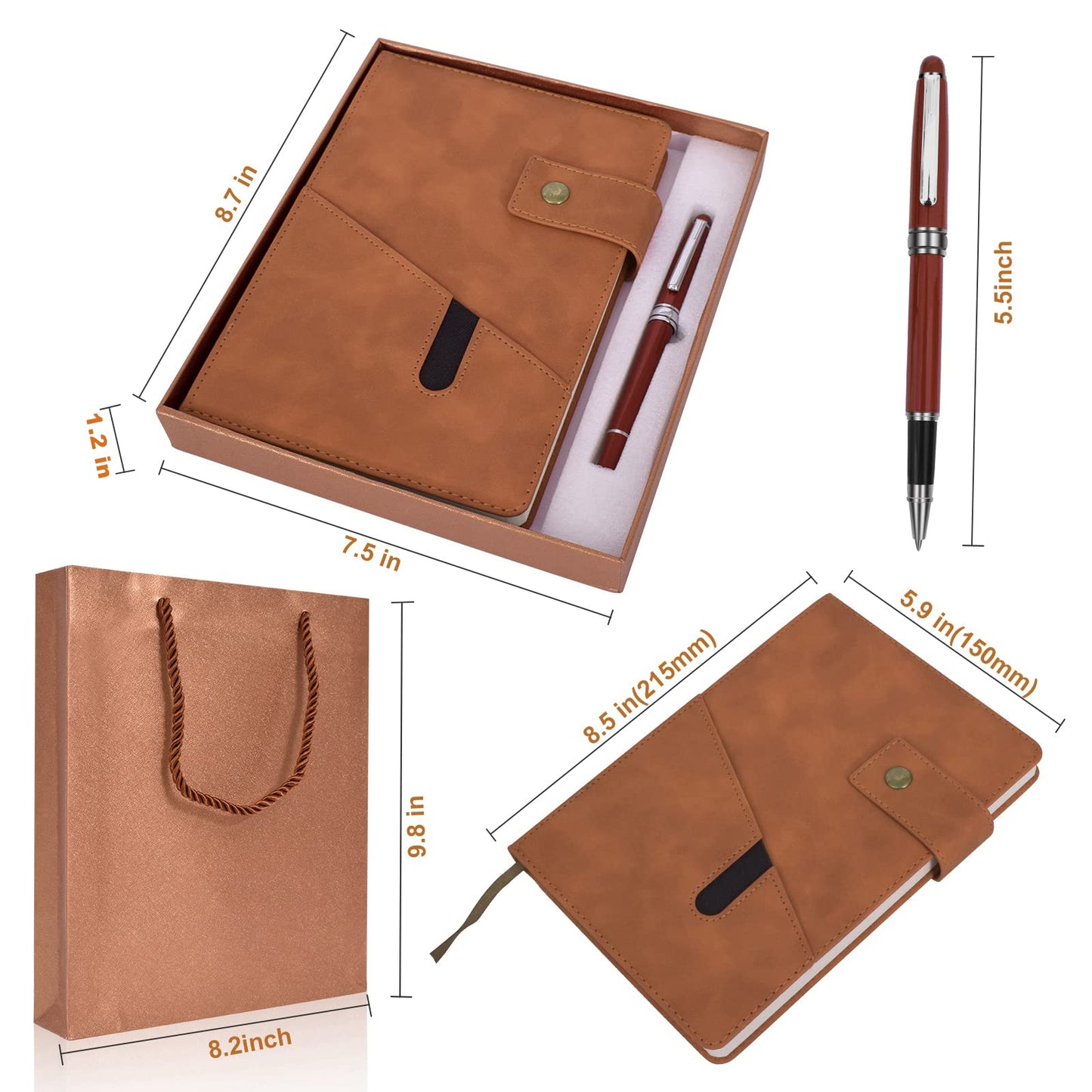 vfaejll A5 Lined Leather Journal Notebook,Hardcover Journal Set with Pen and Gift Box,100Pages 100gsm Thick Ruled Paper Daily Diary for Men Women School,Travel,Business,Work,Writing 5.9" X 8.4"