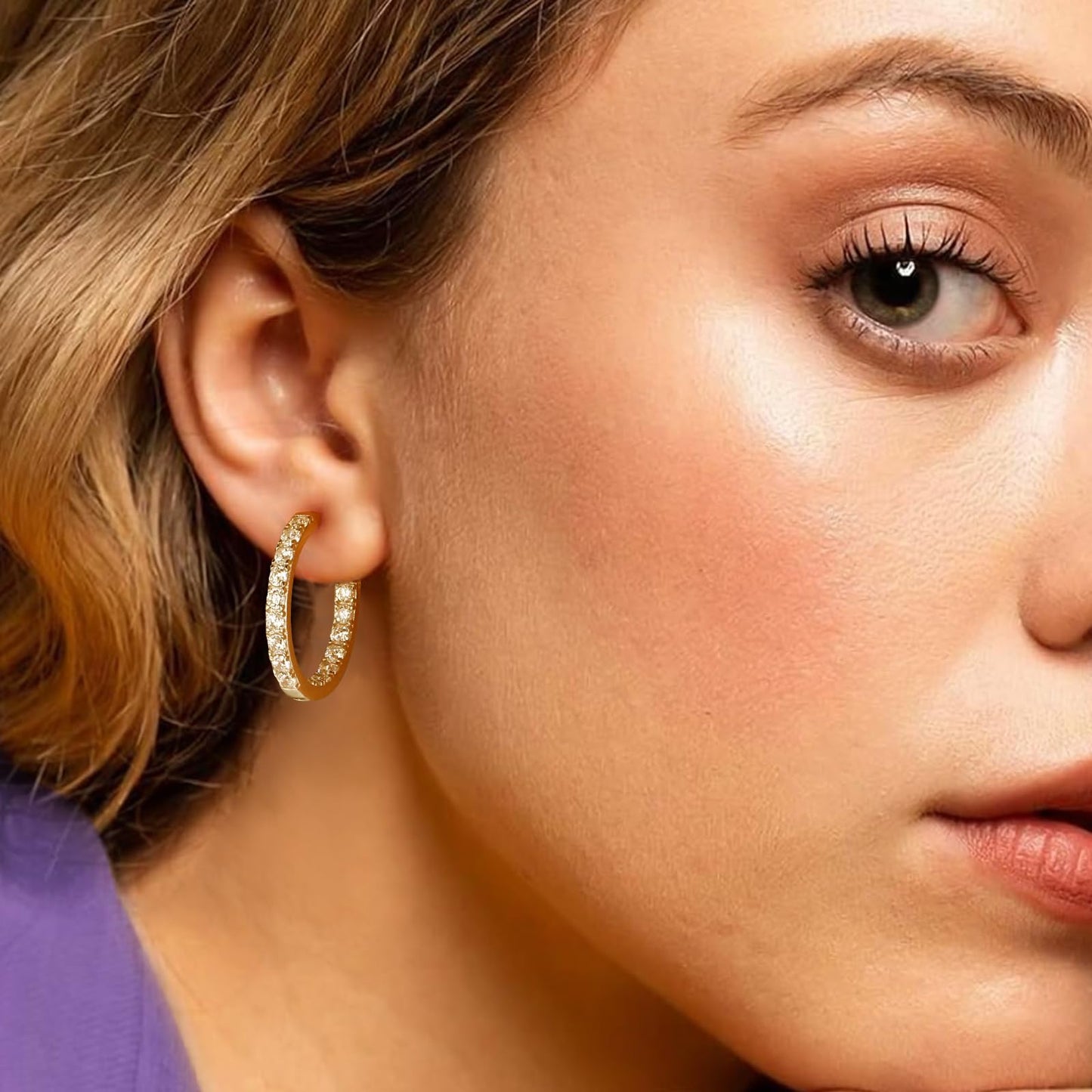 14K Gold Plated Hoop Earrings for Sensitive Ears Women Big Cubic Zirconia Hoops Large Round Earrings Hypoallergenic