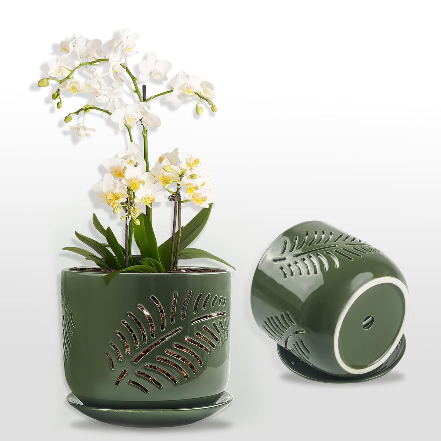 LITUDISO 5+6 inch Orchid Pots with Holes, Orchid Pots for Repotting, Healthy Air Circulation Plant Pots for Plant Lovers, Planters for Indoor/Outdoor Plants, Set of 2