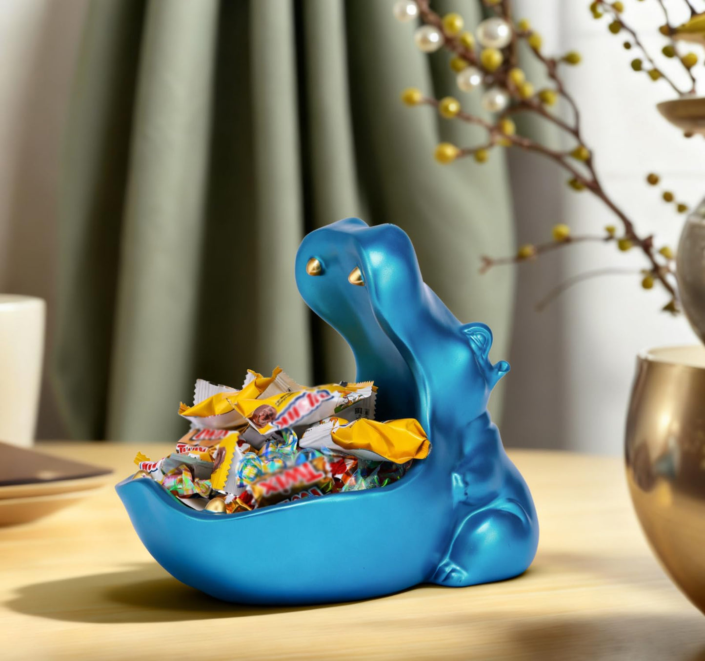 ZMLOOK Hippo Statue, Hippo Resin Furniture Ornament Sculpture, Suitable for Home Decor, Desktop Hippo Candy Bowl, Entryway Table Storage Vessel, Storage Box (Blue)