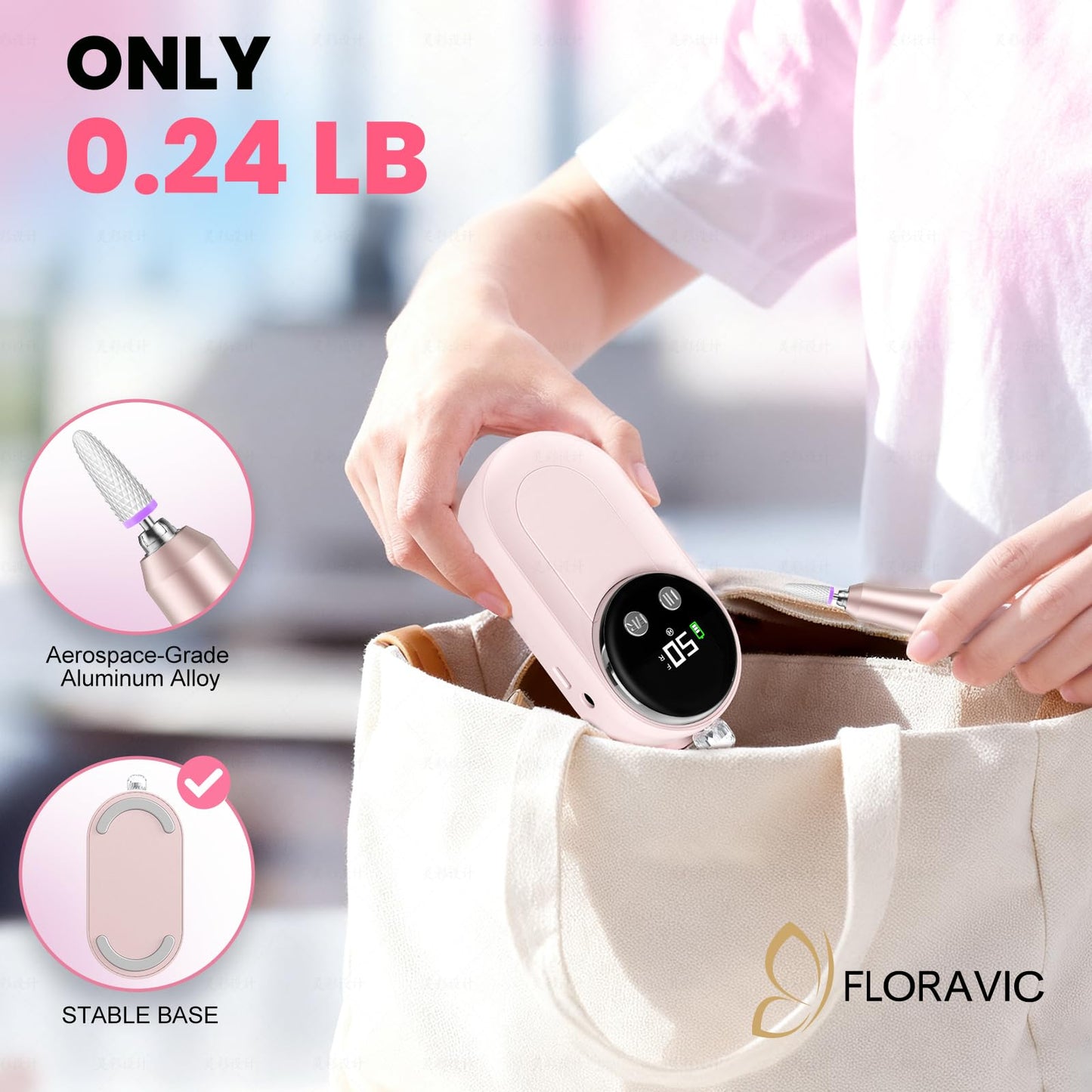 FLORAVIC High Speed Nail Drill for Acrylic Removal, 50,000 RPM Pro E-File with LCD, Bits Kit & Anti Slip Pad, MG101L Quick Gel Removal, Precise Shaping, Portable for Nail Art Practice & Salon Use