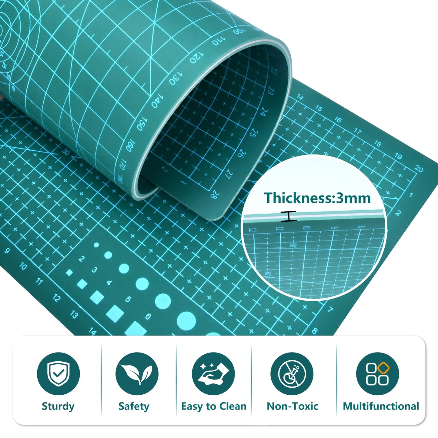 Cutting Mat 9"x12" Self Healing Cutting Mat Size Double Sided 5-Ply Rotary Sewing mat for Crafts Fabric Quilting Hobby Art Clay Precision Scrapbooking Project, A4, Green 4PCS
