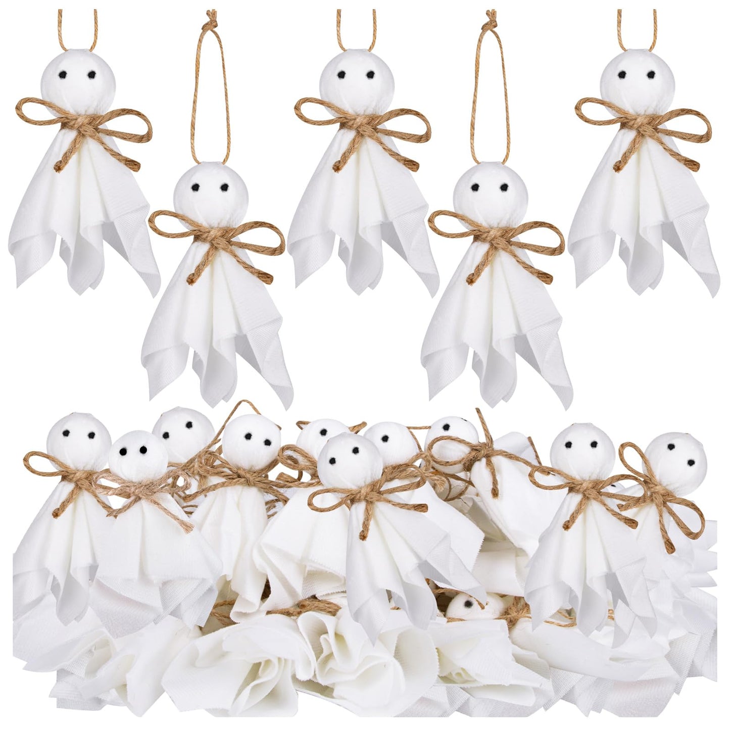 40 Pcs Small Halloween Ghost Hanging Ornaments, 4Inch Mini Halloween Cute Ghost Tree Ornaments Decor for Bedroom, Classroom, Yard, House Party