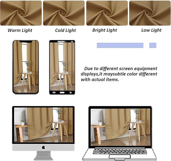 Simplebrand Ava Gold Blackout Curtains for Bedroom 63 Inch Length 2 Panels Set, Solid Thermal Insulated Energy Saving Rod Pocket Window Treatment Curtains Blackout Drapes, W40 x L63 Inch, Gold