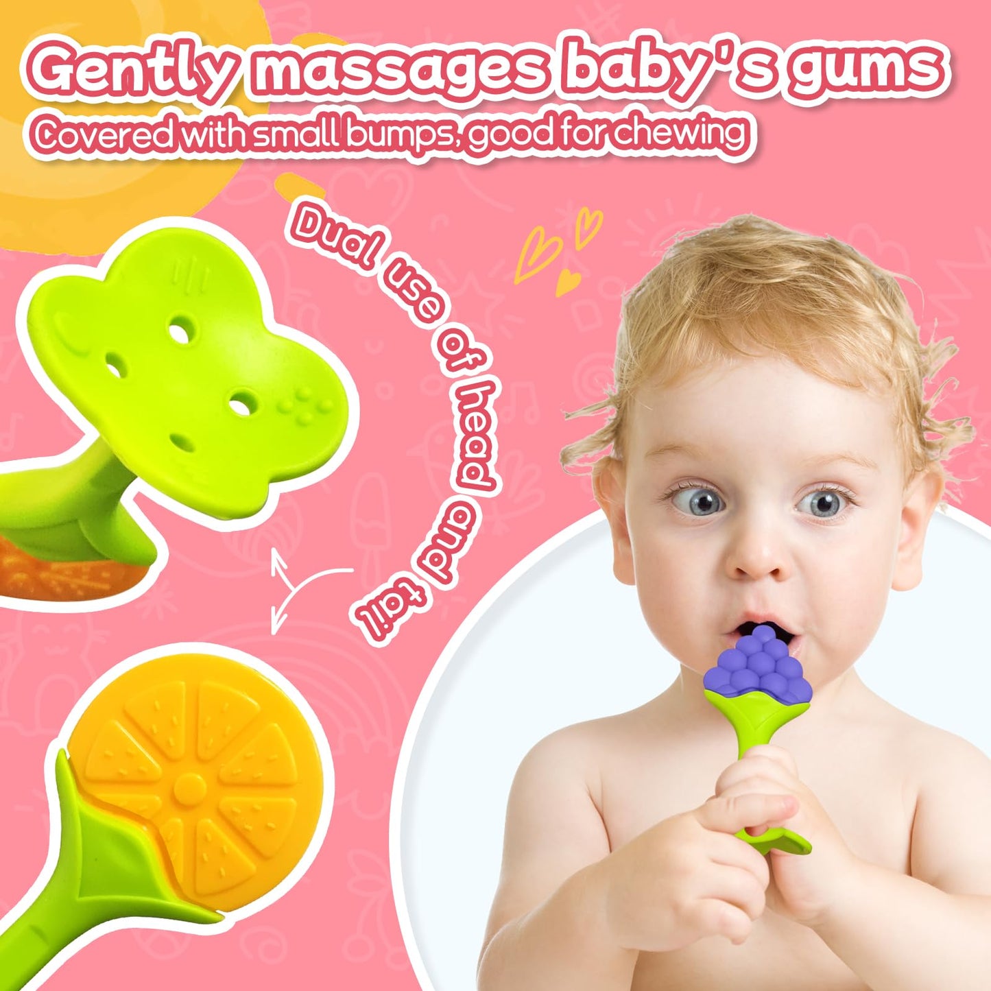 Tinabless Baby Teething Toys 5 Pack, Food Grade Silicone Teething Mitten & Teethers for Babies 3-12 Months, BPA-Free Infant Chew Toys for Teething Relief, Easy-Grip, Freezer Safe, Coral Red