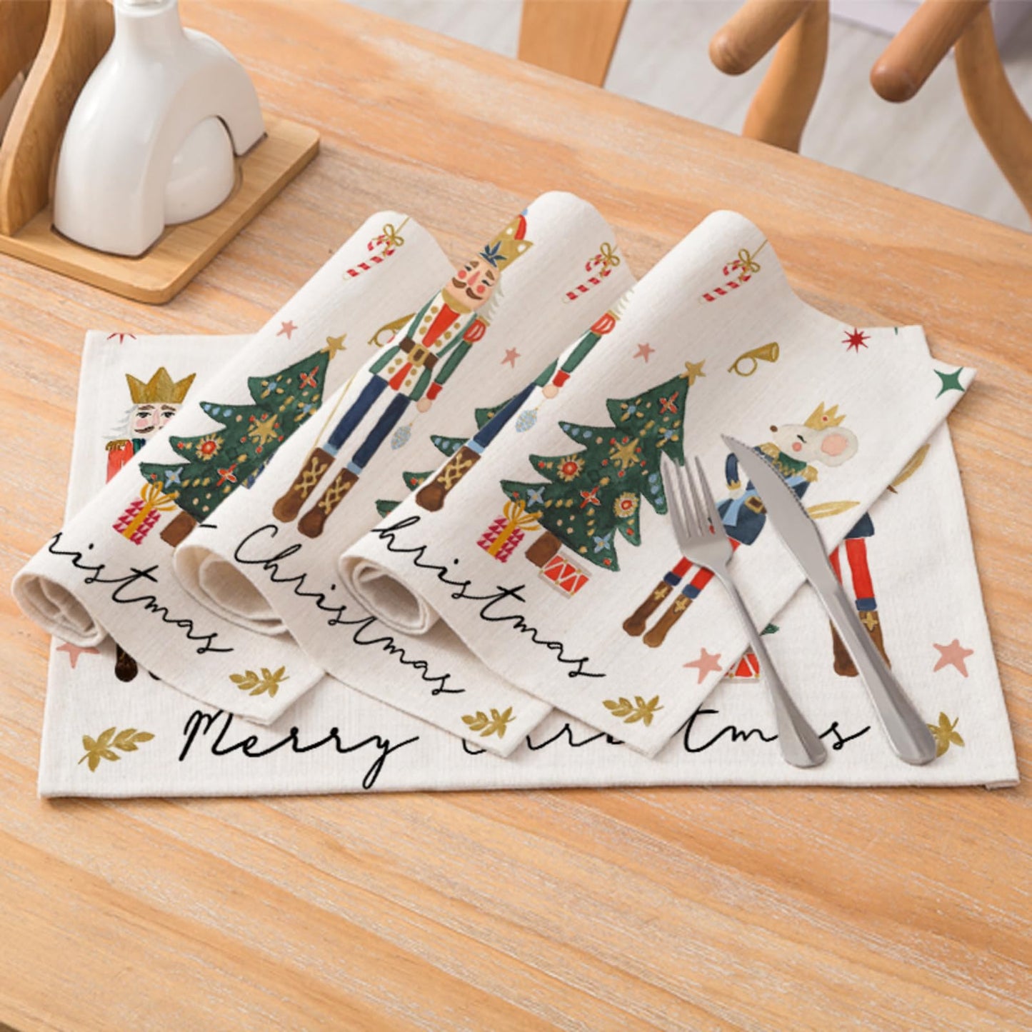 ZCHOMI Nutcracker Merry Christmas Placemats Set of 4, 12x18 Inch Gift Box Winter Table Place Mats for Kitchen Dining Home Party Decor