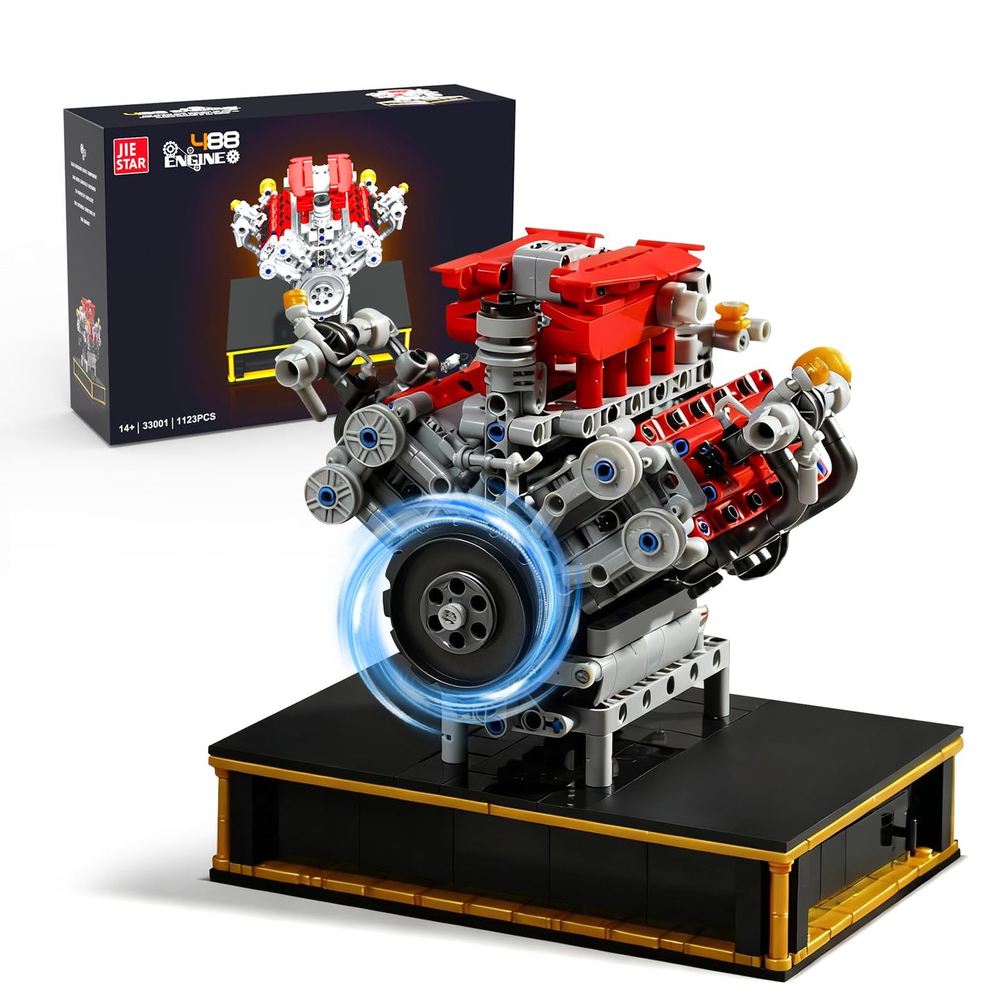 NERCISU V8 Engine Technic Building Blocks Set That Runs Smoothly, Build Your Own 8 Cylinder Visible Dynamic 488 Engine Model Kit with Motor, STEM Educational Gift for Adults & Boys Ages 8+(1123PCS)