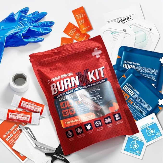 EVERLIT Burn Kit with Sterile Waterproof Wound Dressing | Hydrogel-Foam Burn Dressings, Burn Gel, Non-Stick Pads, Gauze & Shears | 30pcs First Aid Supplies for Instant Cooling, Soothing & Relief