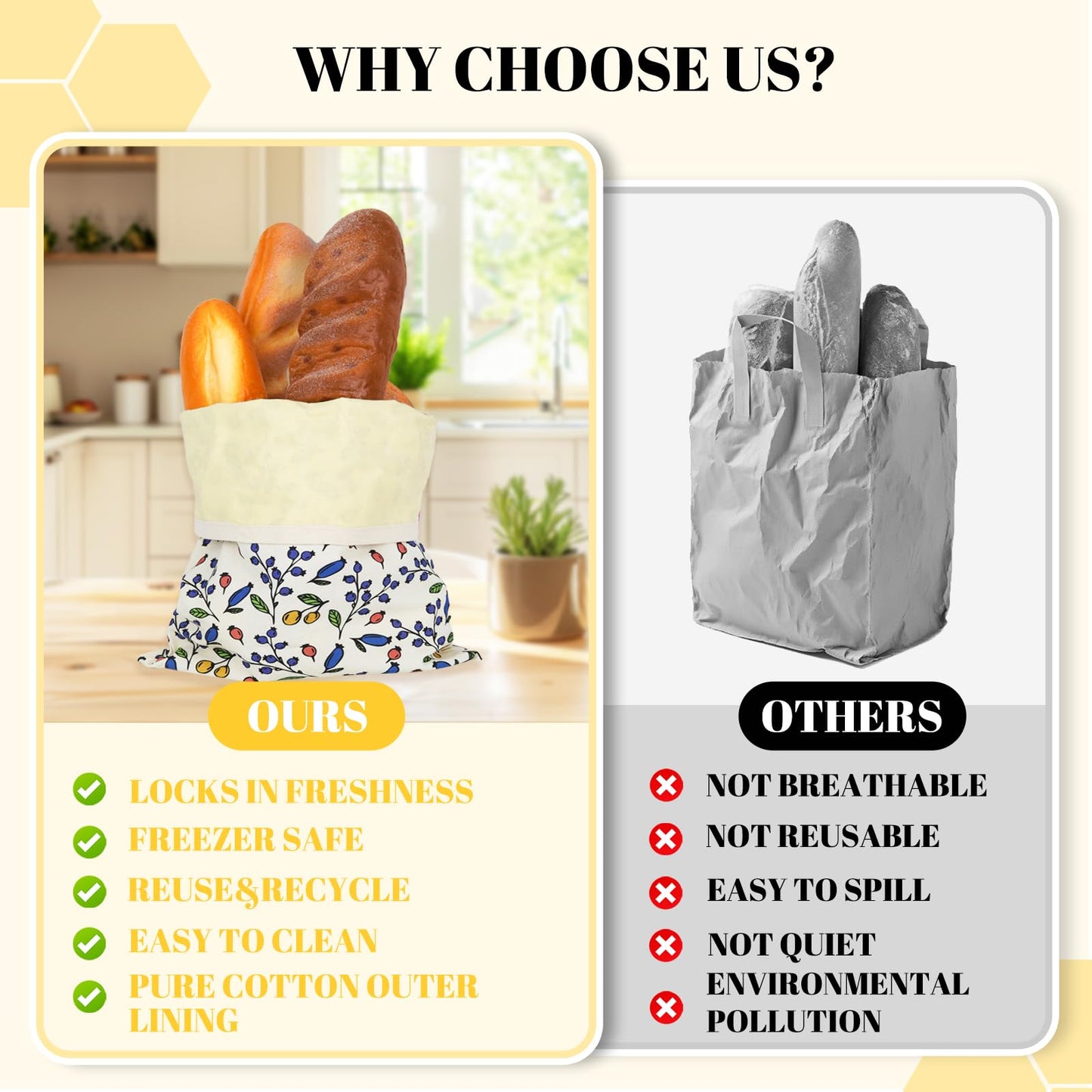 2 Pack Beeswax Bread Bags - 17x13 Inch Reusable Bread Storage Bags,Bees Wax Lined Bread Bags for Home Cooks fresh bread storage Easy Clean (Berry)