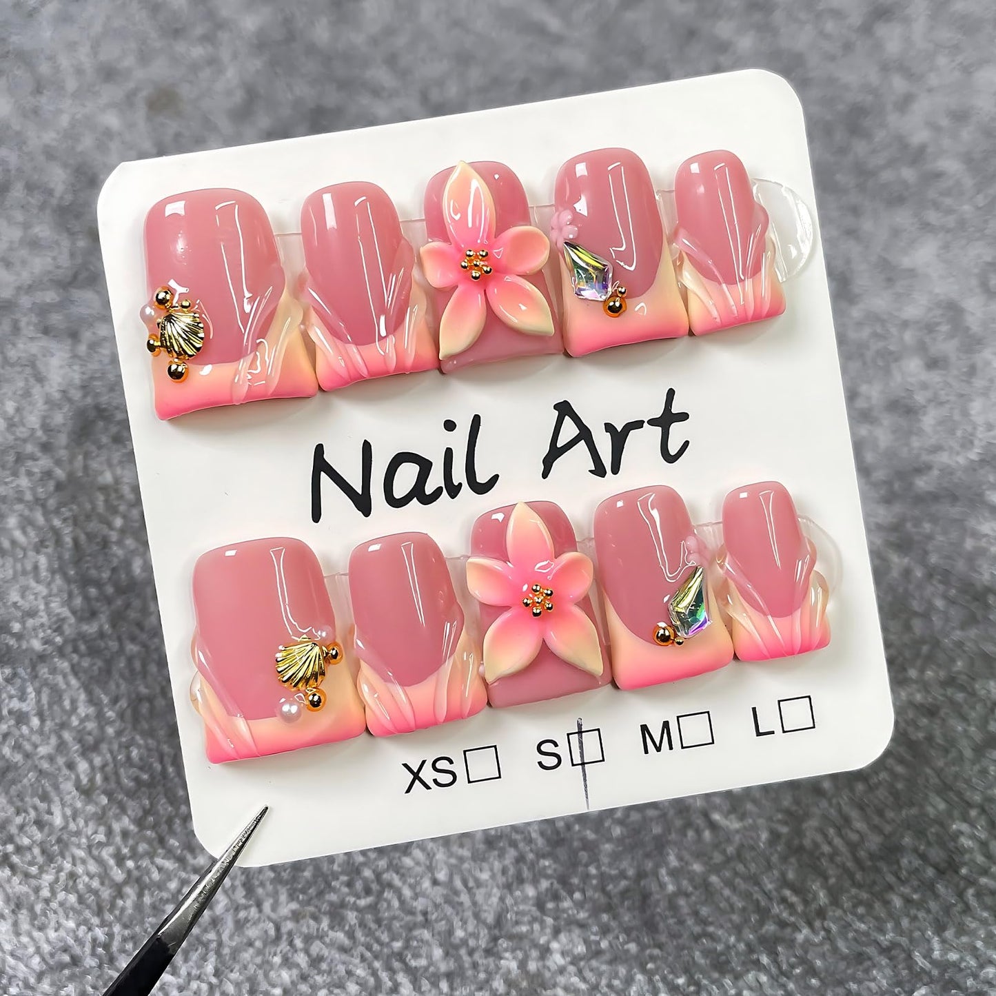 Handmade Press On Nails Short Duck Red Homemade Press On Nails French Tip With 3D Design Fake Nail Art For Women M