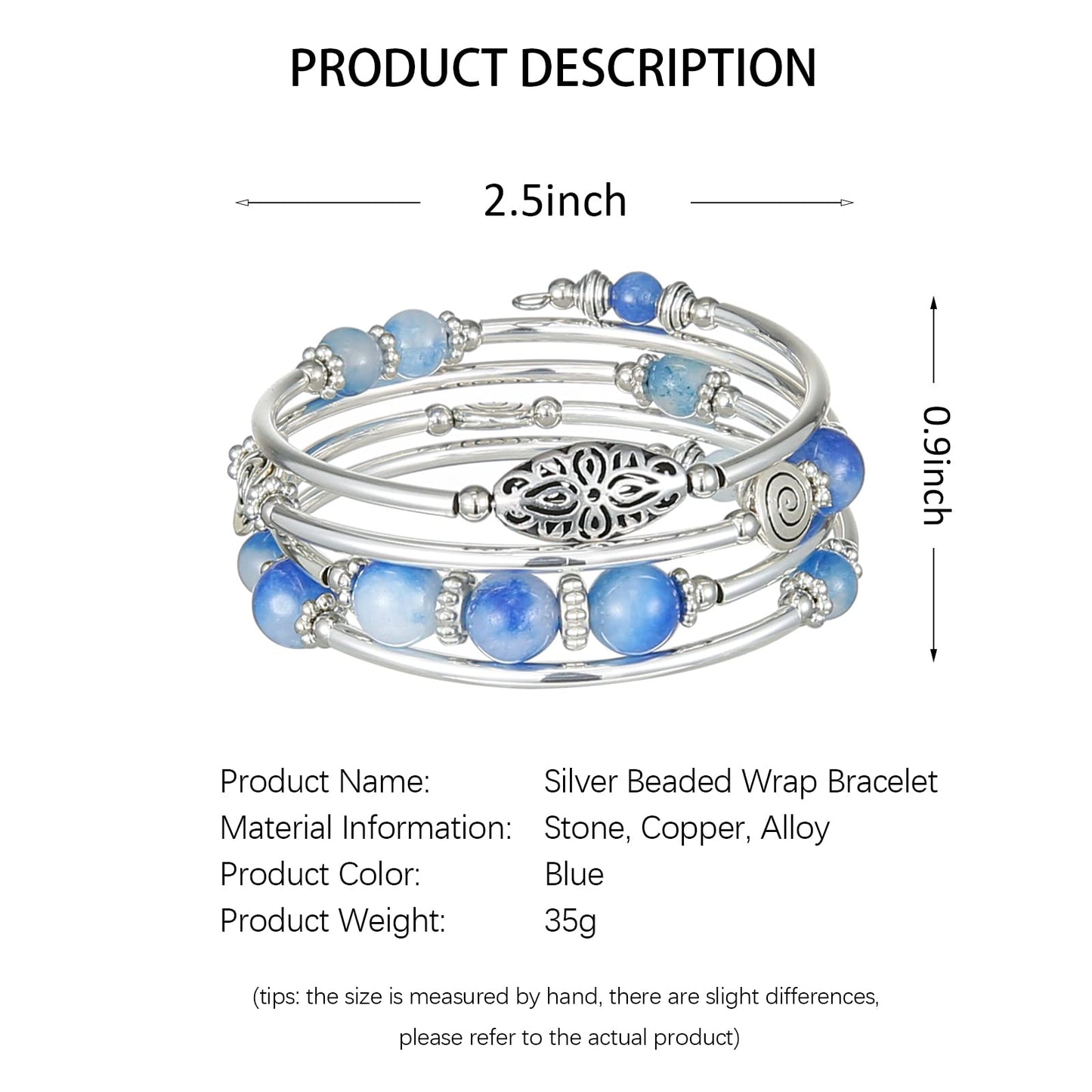 FULU AUTUMN Stackable Beaded Bracelets for Women Boho Wrap Silver Bracelet Layered Fashion Jewelry Gifts for Her(17-Sapphire)