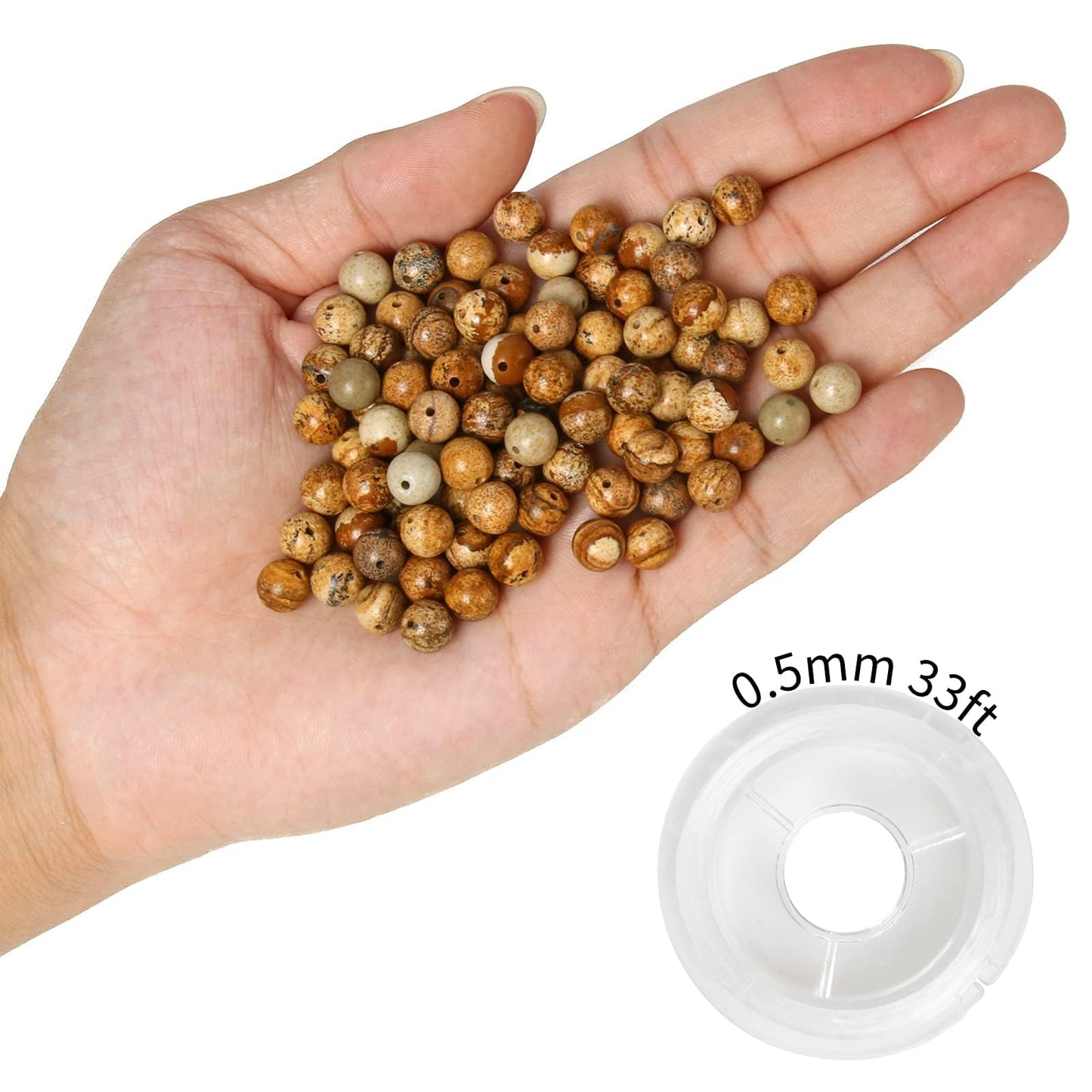 NITOPUPU 100Pcs 8mm Natural Smooth Picture Jasper Gemstone Beads Round Loose Stone Beads for Jewerly Making with Crystal Stretch Cord