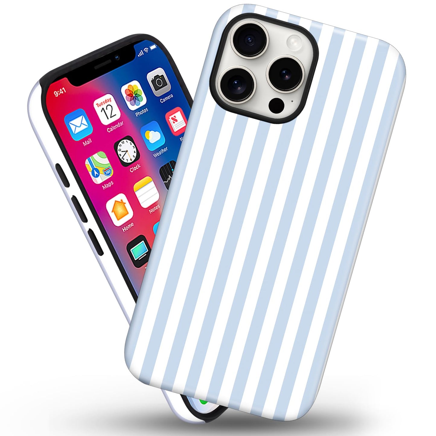 flewfun Magnetic for iPhone 16 Pro Max Case Cute Stripes Phone Case, Shockproof Slim TPU and Hard PC Protective Phone Cover Compatible with MagSafe Designed for Women Girls, Blue and White