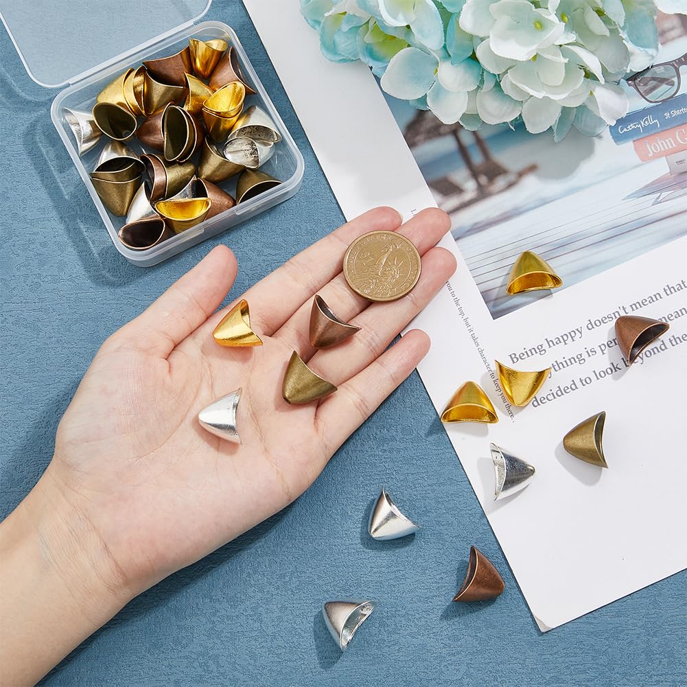 DICOSMETIC 40Pcs 4 Colors Triangle Apetalous End Caps Bead Cone Caps Tibetan Style Bead Cones Alloy Earring Cones stopper bead Terminators Supplies for Tassel Jewelry Making Craft